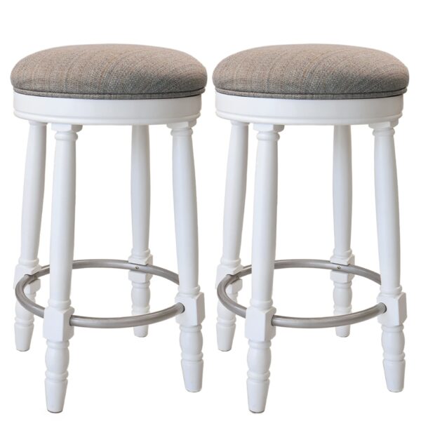 26" Counter Height Swivel Bar Stools (Set of 2) With Upholstered Seat - White