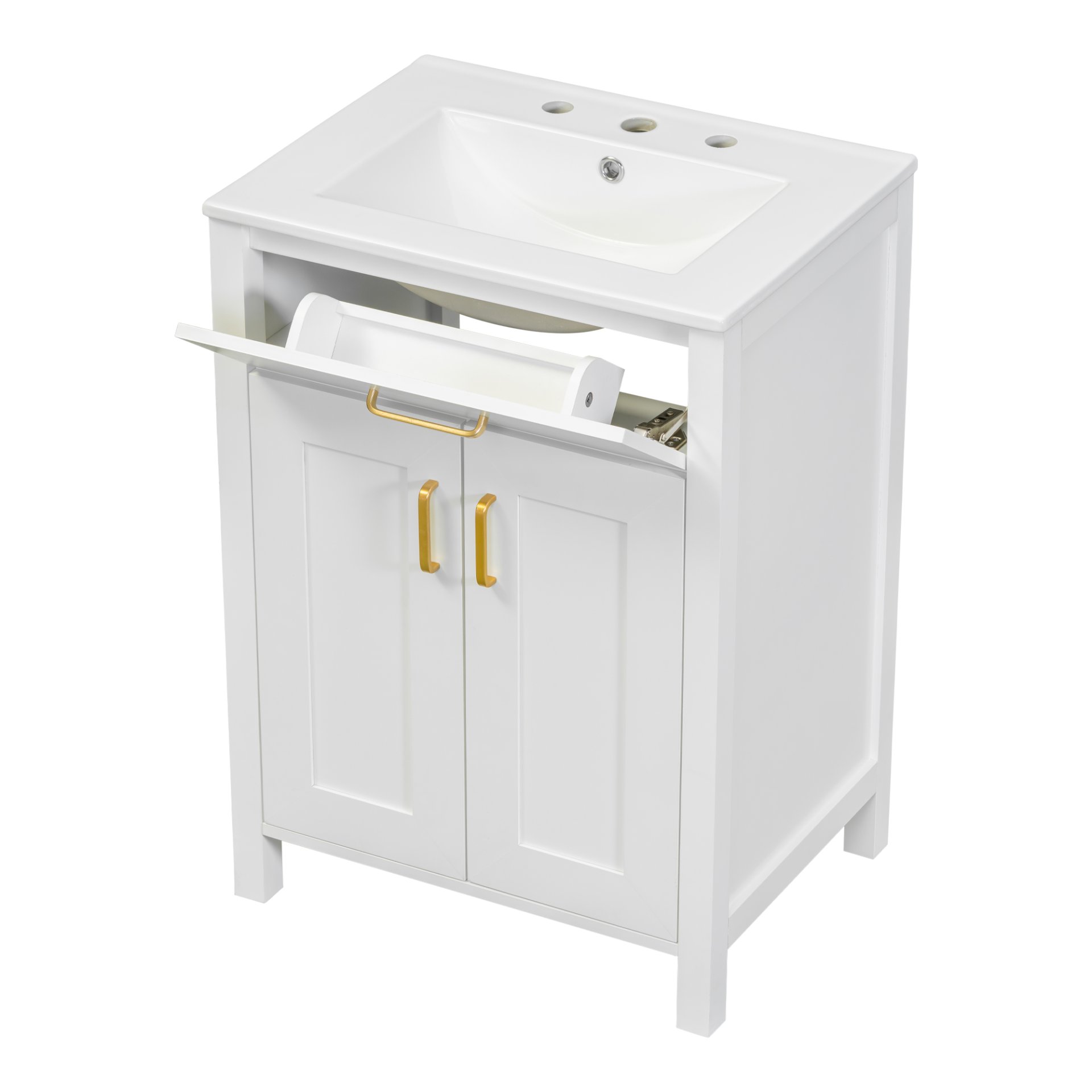 Bathroom Vanity Combo With Ceramic Sink, Luxurious Space-Saving Vanity, 2 Soft-Close Doors - Gold / White - Image 13
