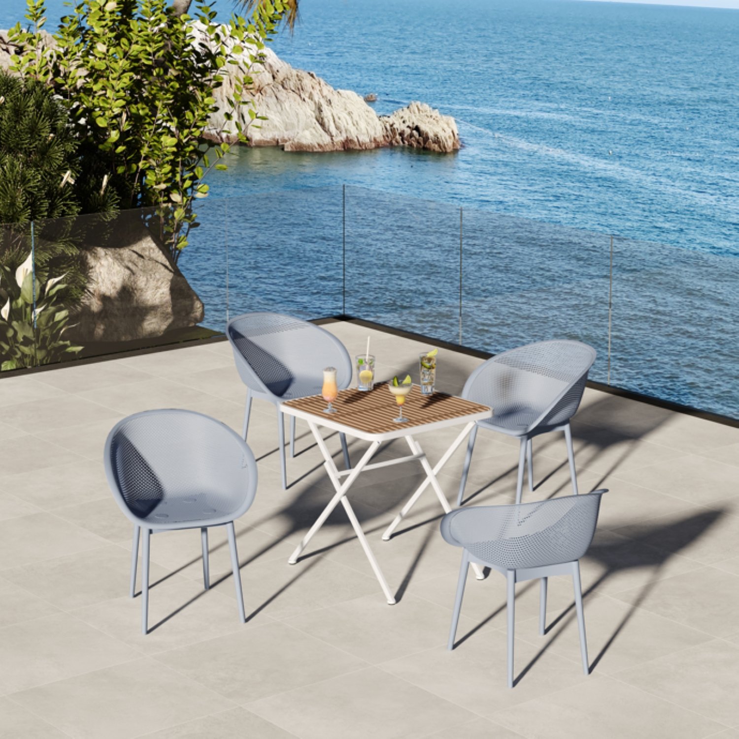 2 Piece Durable Single Chair With Mesh Hollow Out Design - Light Gray - Image 7