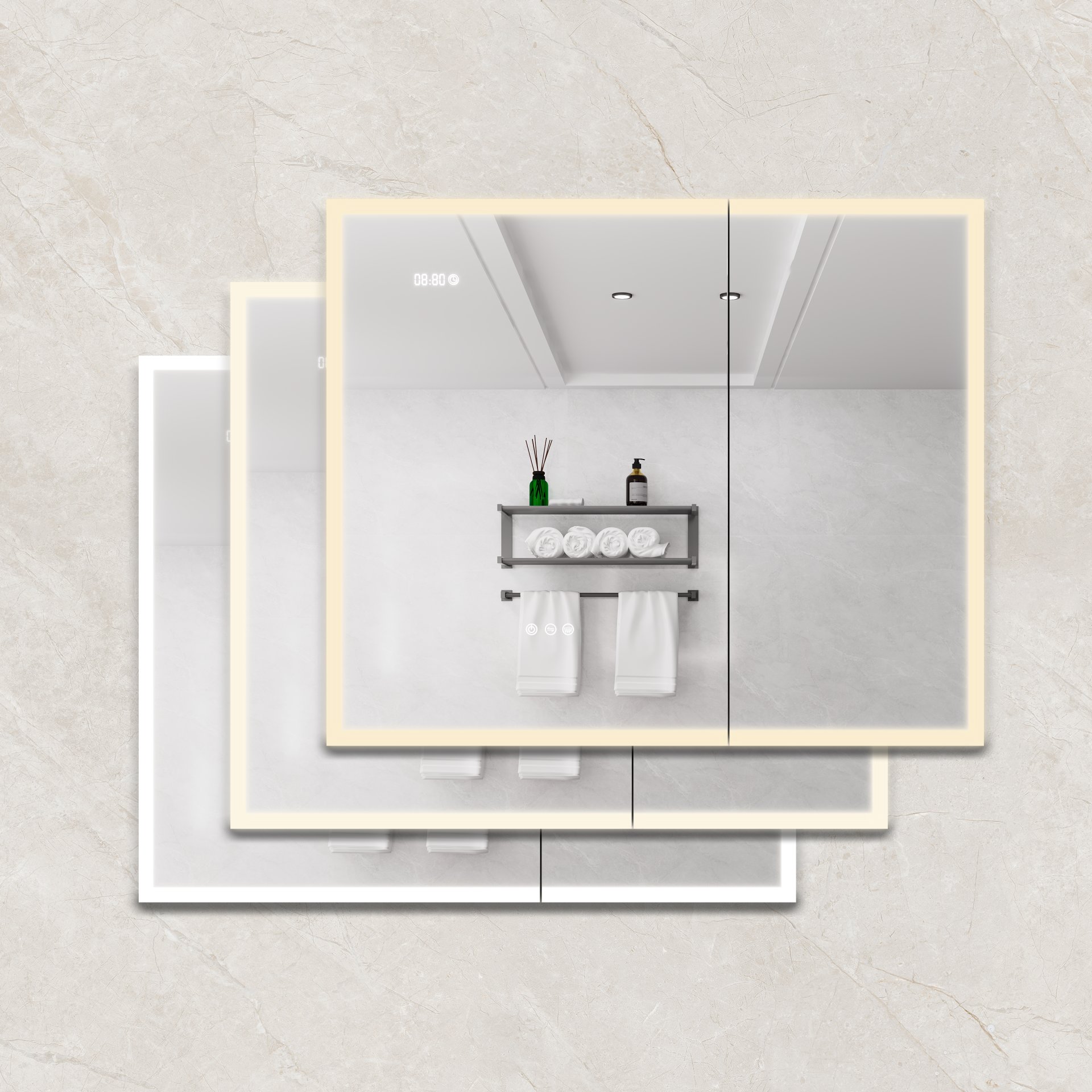 Bathroom Medicine Cabinet With Lights, LED Medicine Cabinet With Mirror, Double Door Lighted Medicine Cabinet With Defogger, Dimmer, Clock & Temp Display, 2 Outlets & USB Ports - Silver - Image 4