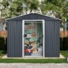 8Ft X 4Ft Outdoor Metal Storage Shed With Sliding Door And Foundation For Backyard, Patio, Lawn - Black / White - Image 4
