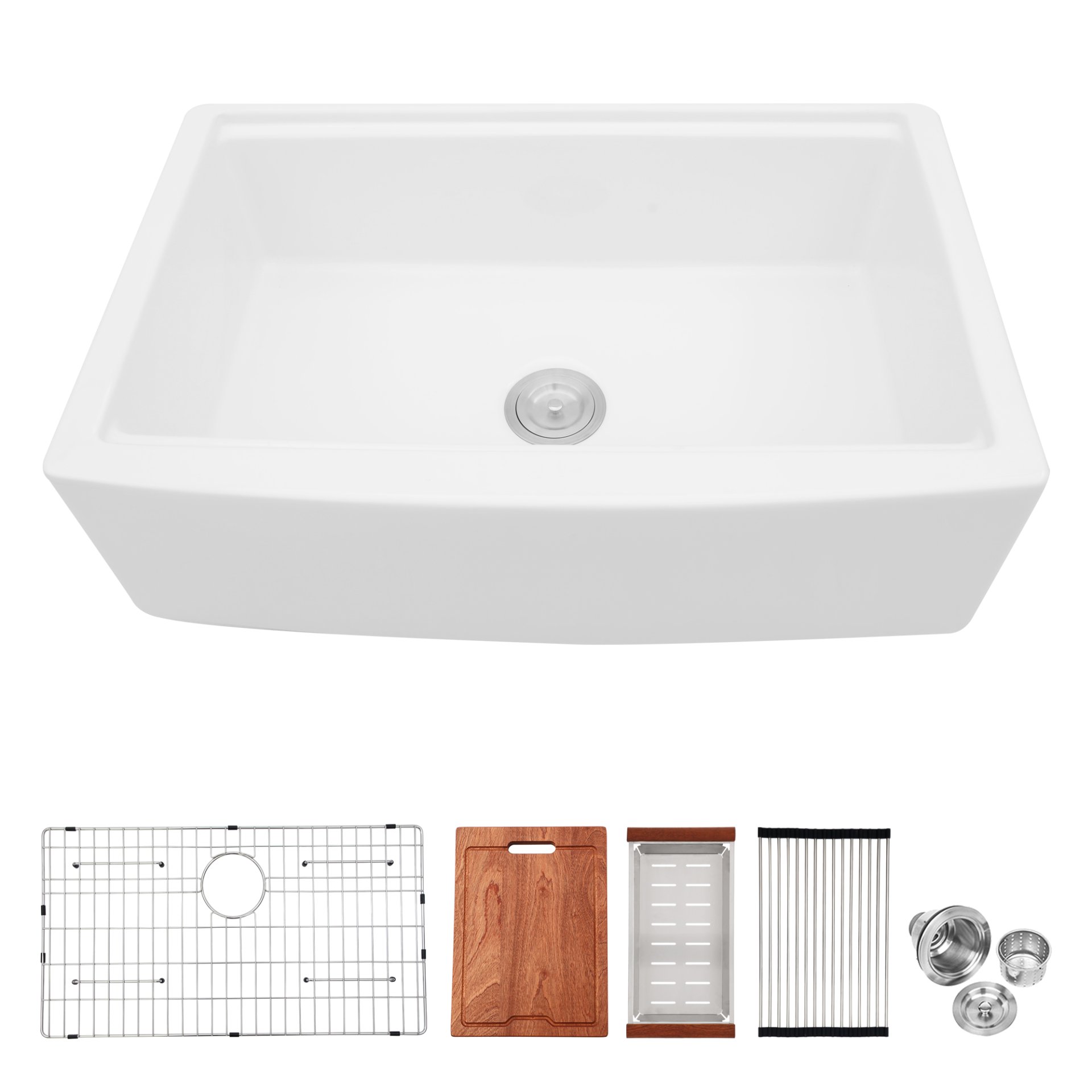 Classic Ceramic Farmhouse Sink Workstation 33" Single Bowl With Durable - White - Image 10