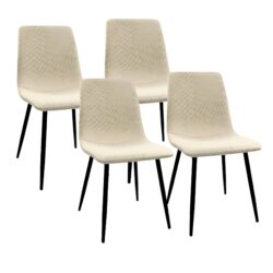 Modern Dining Table & Suede Chair Set With Rectangular Metal Base - Beige / Brown