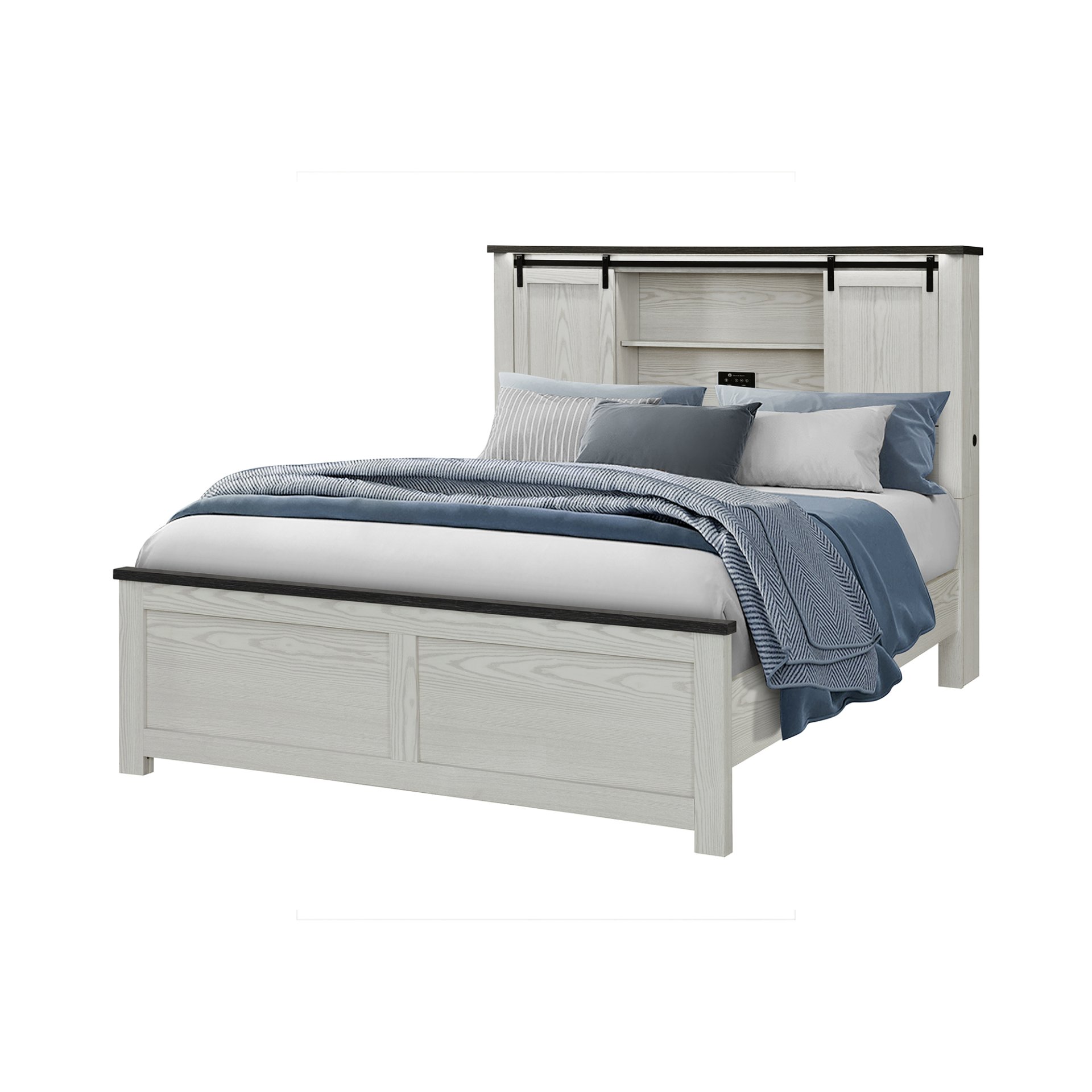 Avery - Full Bed With Bookcase Headboard Bar Detail, Low Profile Design - Beige - Image 6