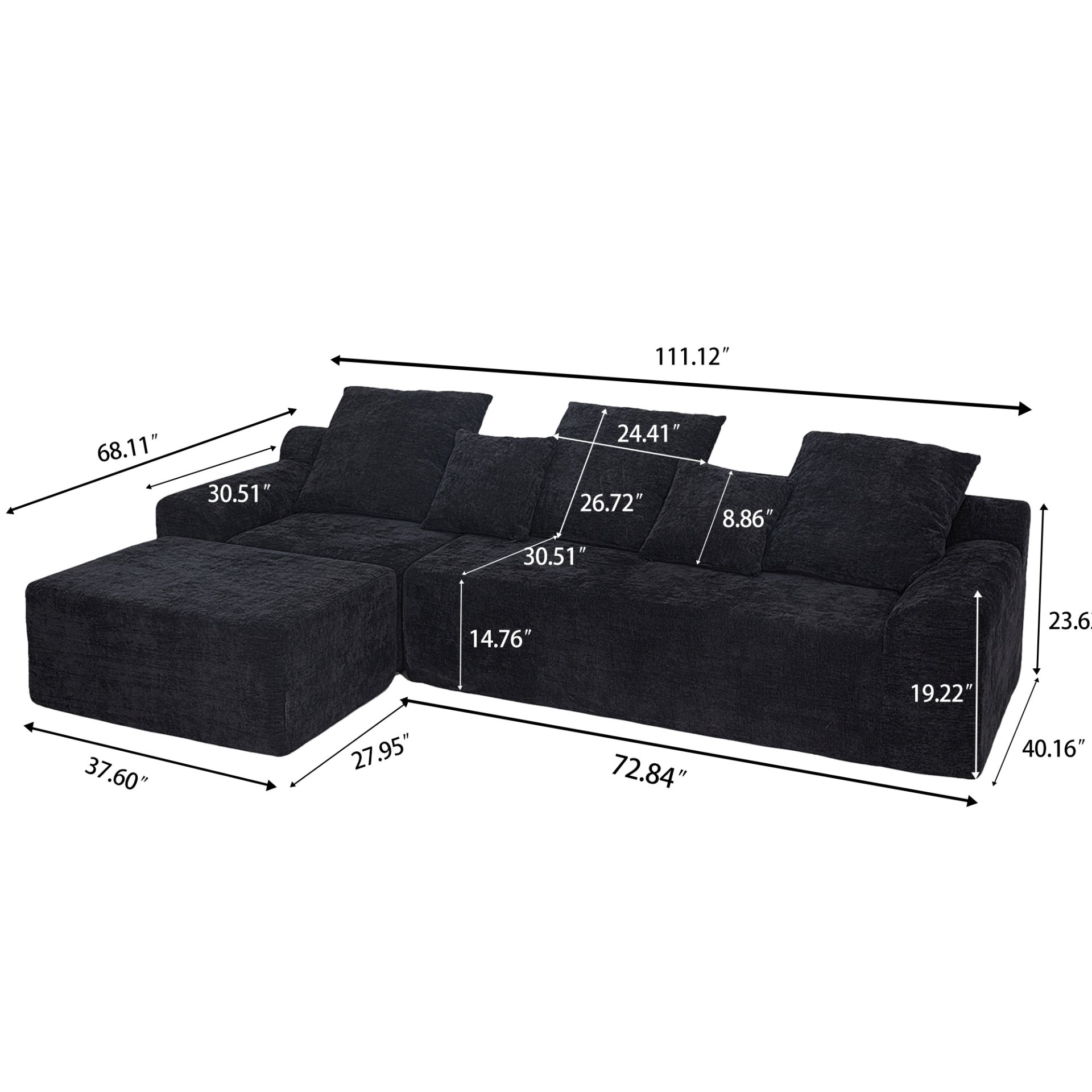 Modern L Shaped Sectional Sofa, Modular Velvet Couch With Adjustable Configurations - Black - Image 3