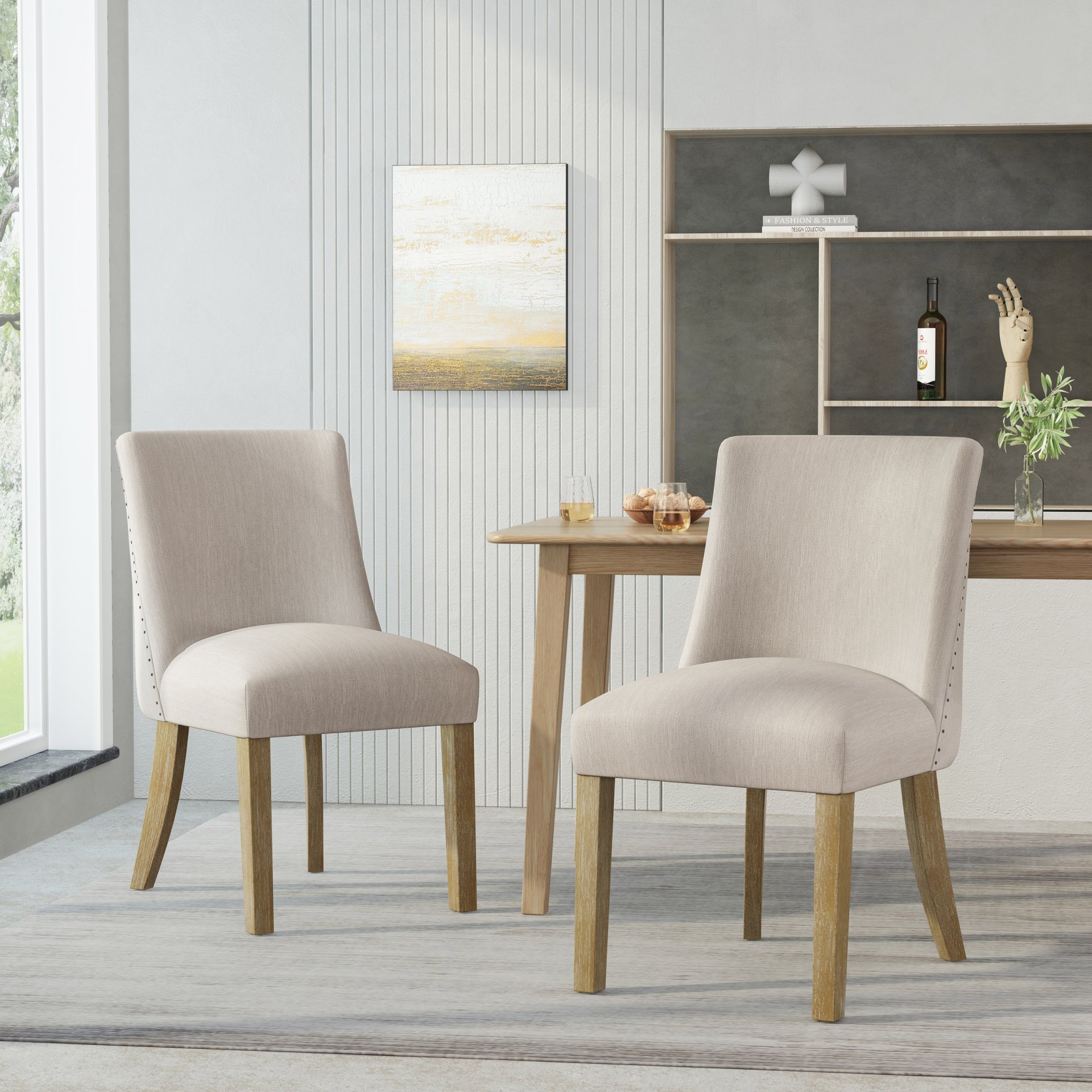 Classic Fabric Dining Chair - Beige - Image 2