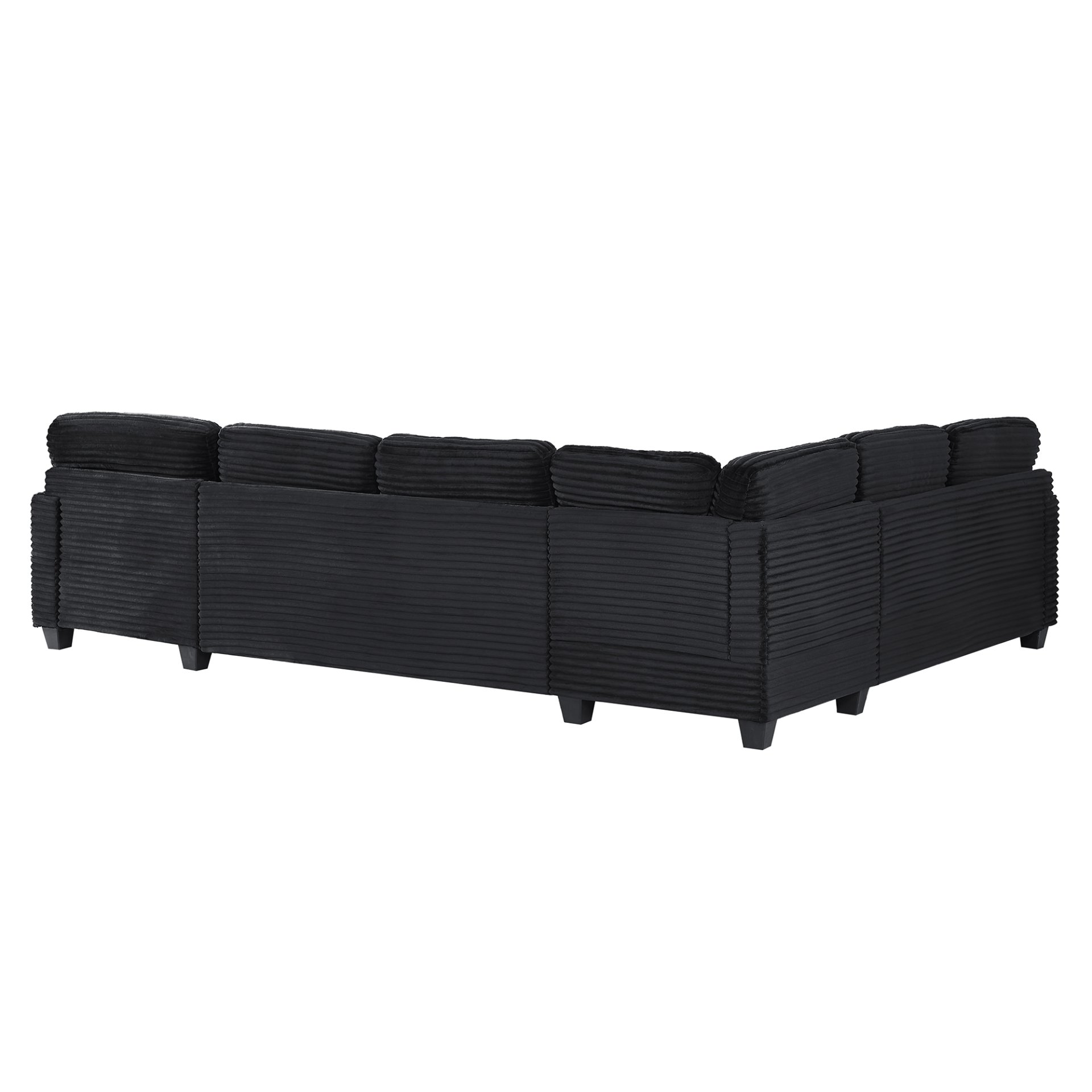 Upholstered U Shaped Sectional Sofa With Movable Ottoman And Side Storage Pockets - Black - Image 16