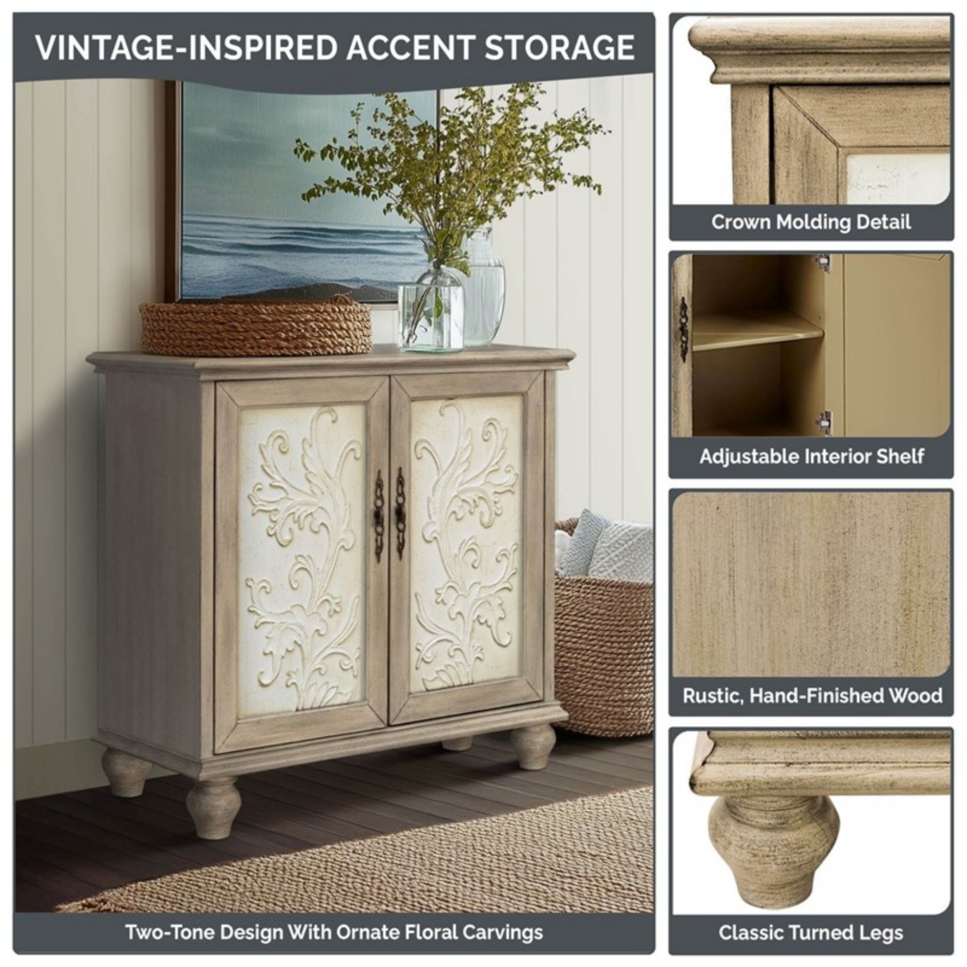 Driscoll - 2 Door Cabinet With Floral Design - Reclaimed Natural - Image 6