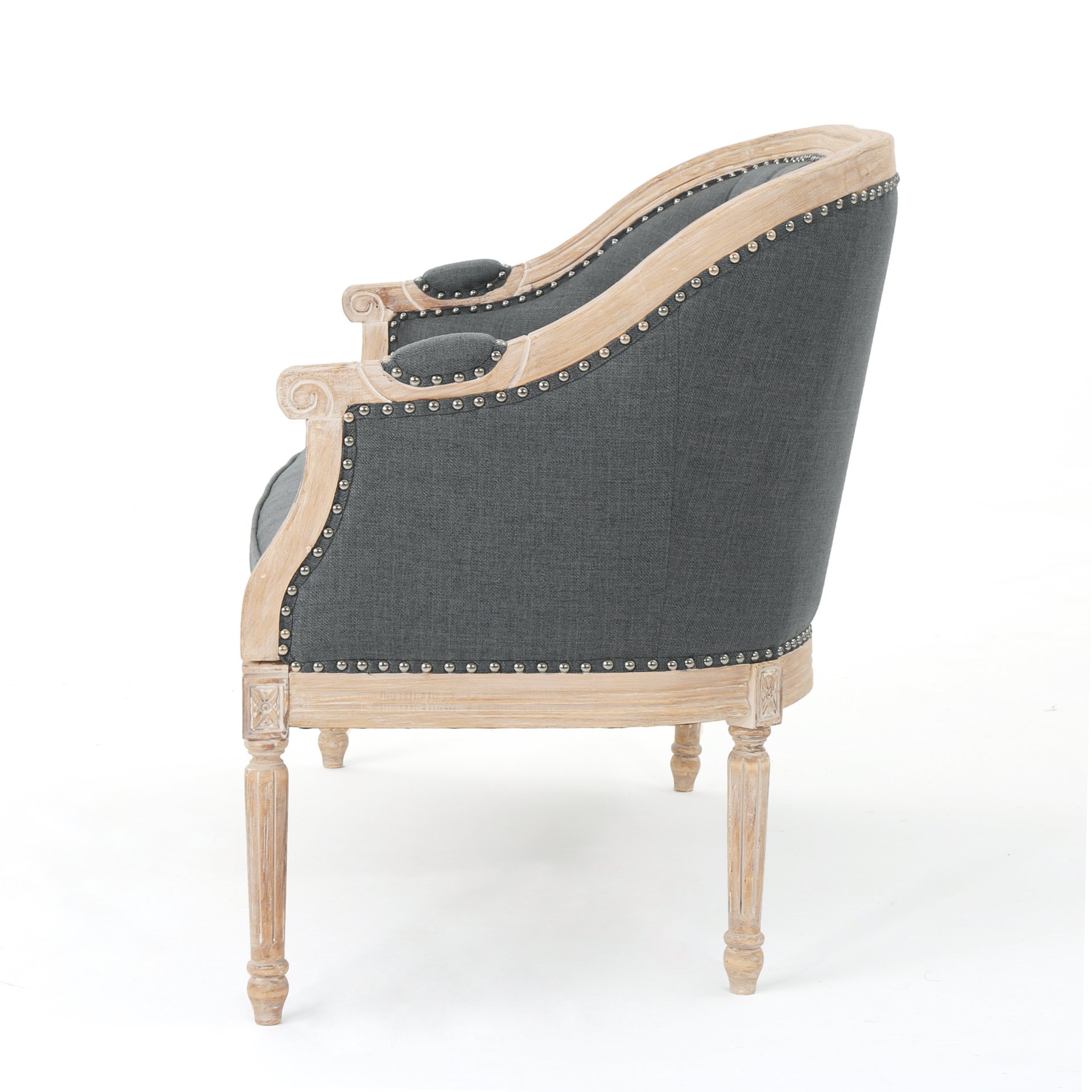 French Country Chesterfield Style Tufted Loveseat - Dark Gray - Image 6