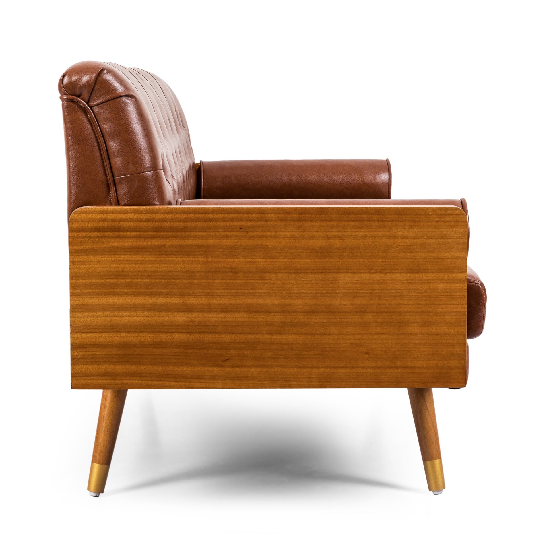 Adelaide - Mid Century Modern Tufted Sofa With Rolled Accent Pillows - Light Brown - Image 7