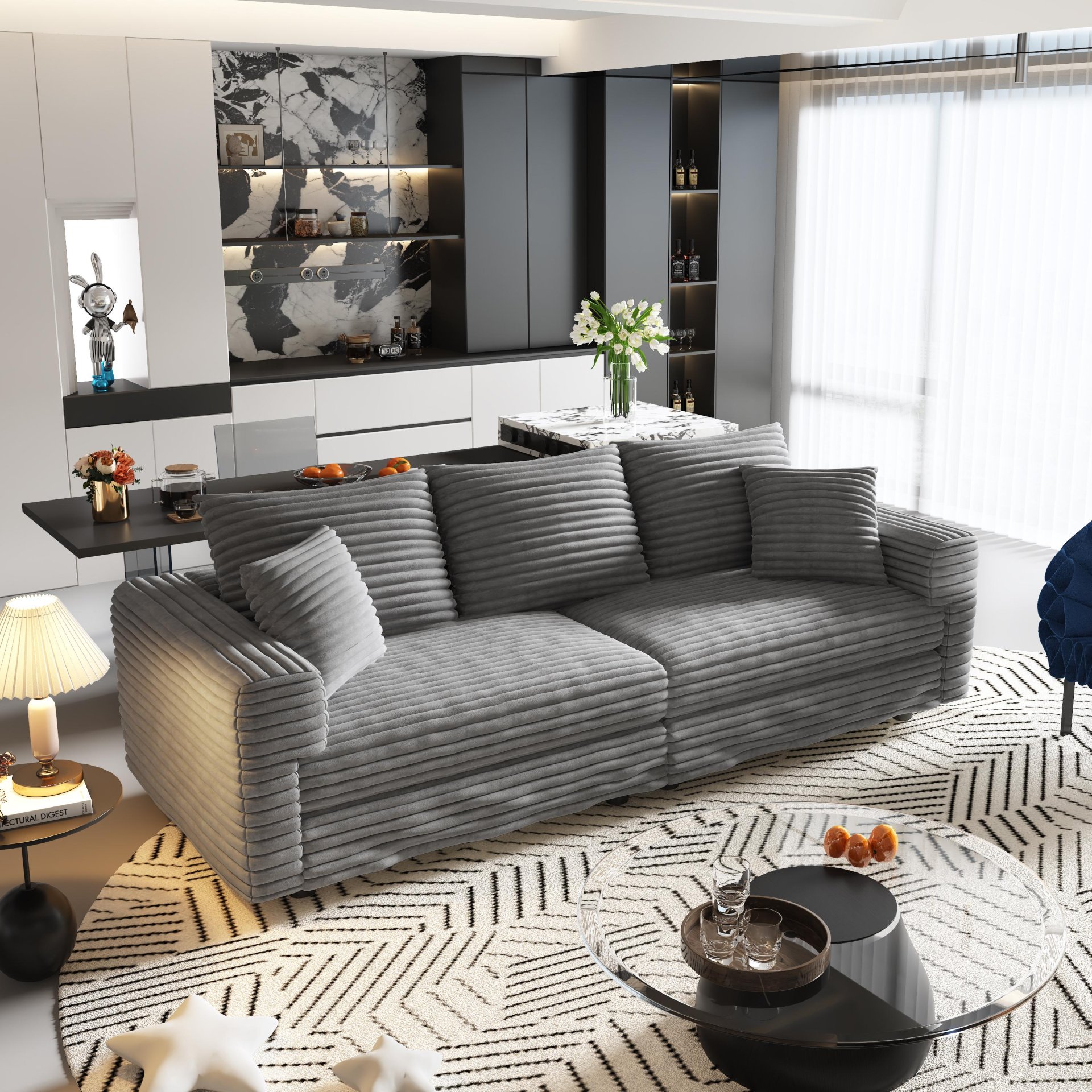 3 Seat Sofa, Deep Seat Couches With Soft Pillows And 2 Ottomans, Convertible Sofa Lounge Chair, For Living Room - Gray - Image 17