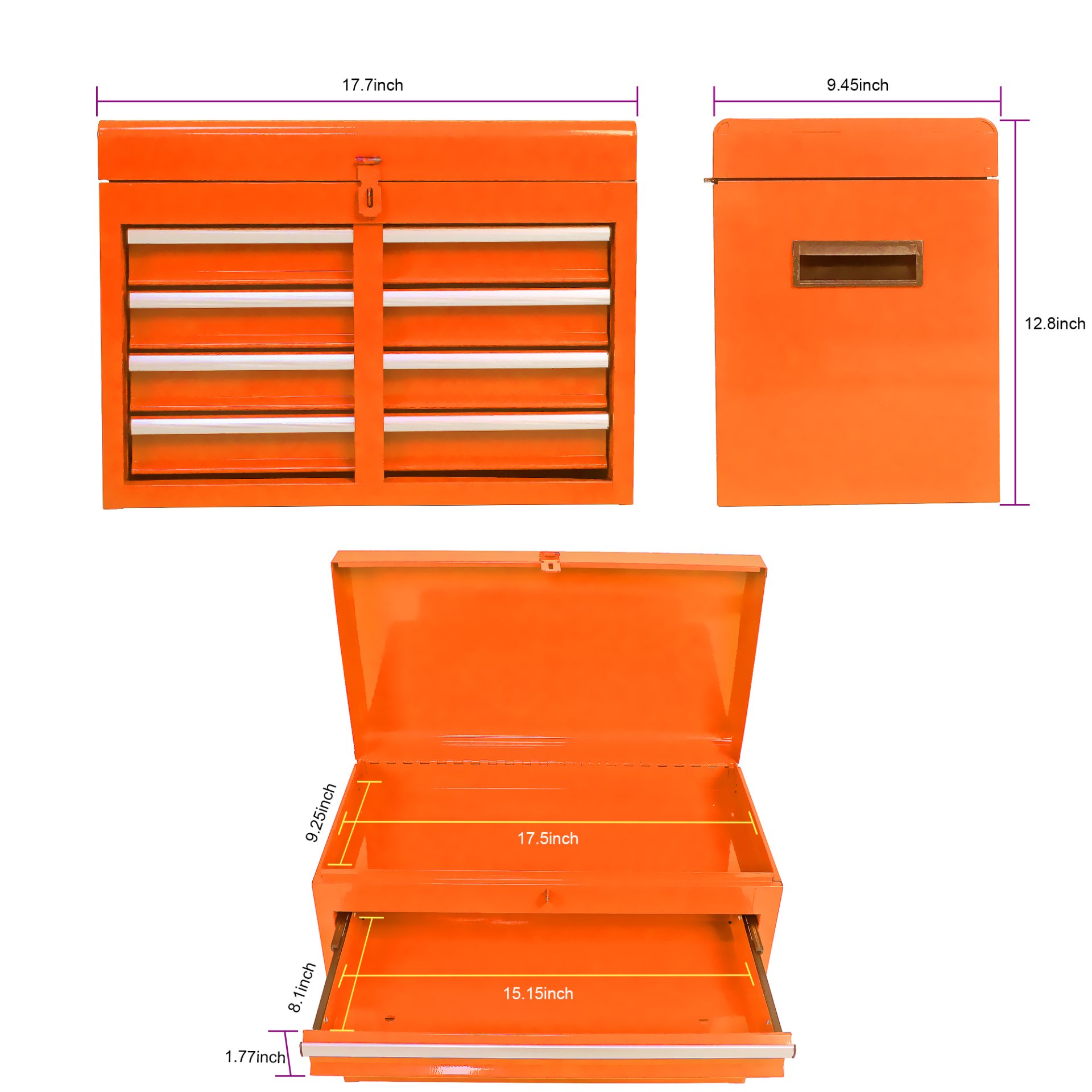Rolling Tool Chest, 5 Drawer Tool Box Organizer With Lockable Wheels & Sliding Drawers & Detachable Top & Adjustable Shelf, Tool Storage Cabinet For Garage Workshop - Orange - Image 7