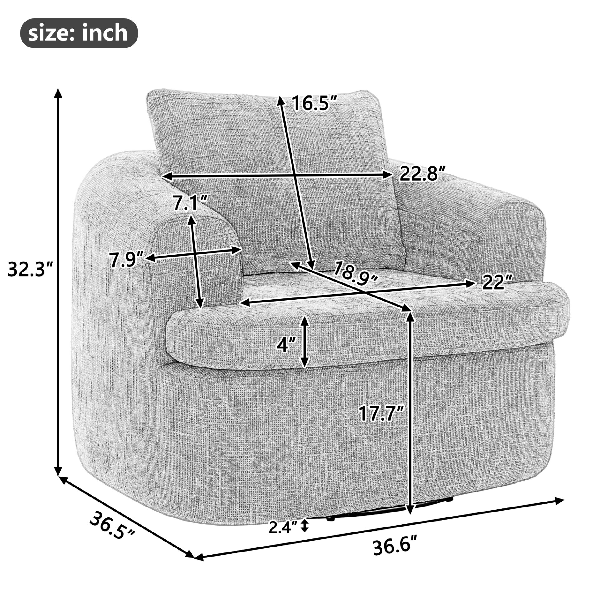360° Swivel Accent Barrel Chair With Dual Layer Cushion, Round Seating For Living Room - Pink - Image 2
