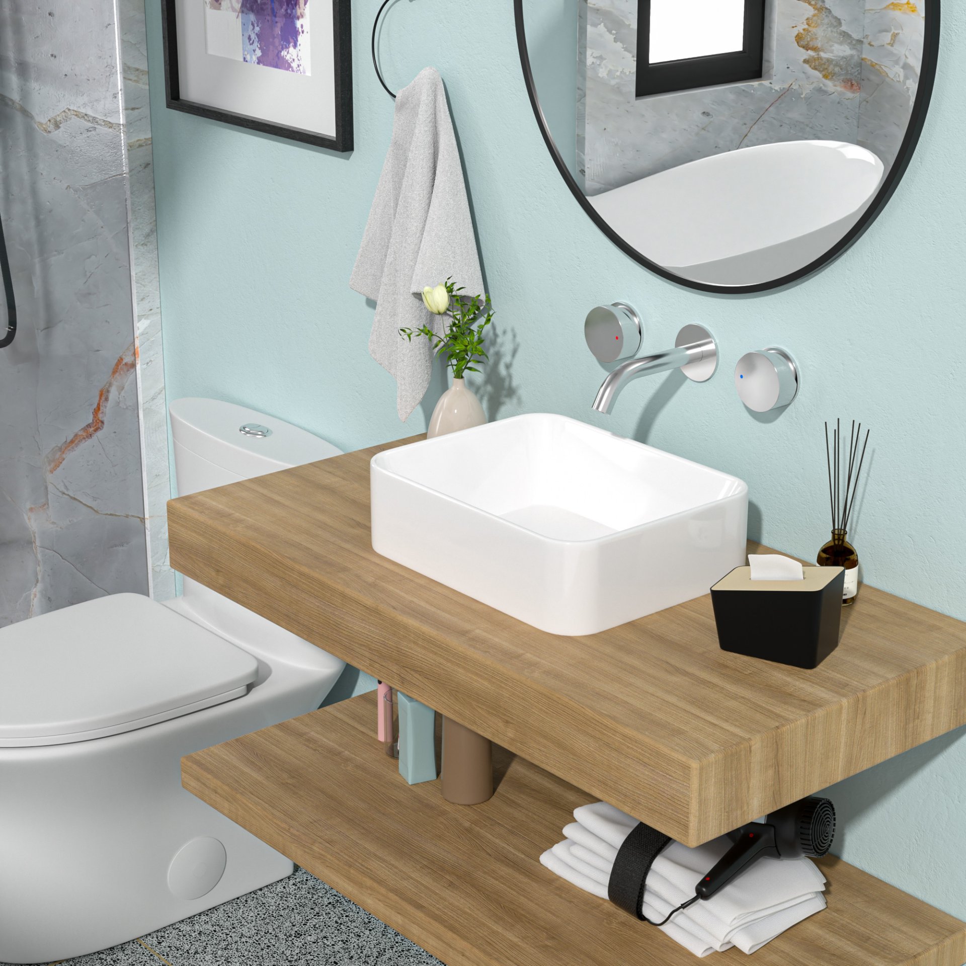 Rectangular Ceramic Vessel Bathroom Sink - White - Image 4