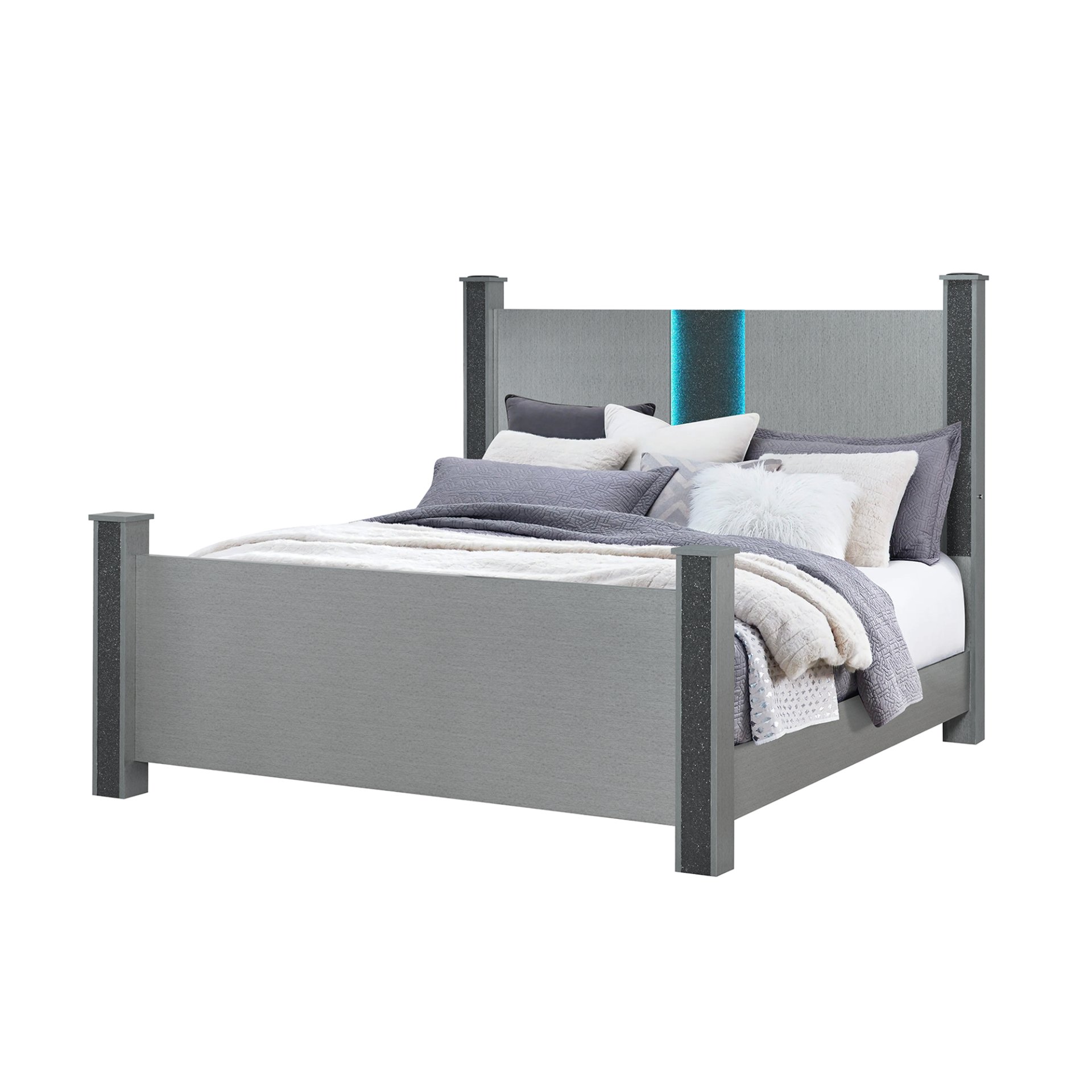 Lorenzo - Queen Bed With Speakers And Glittered Detailing - Silver - Image 4