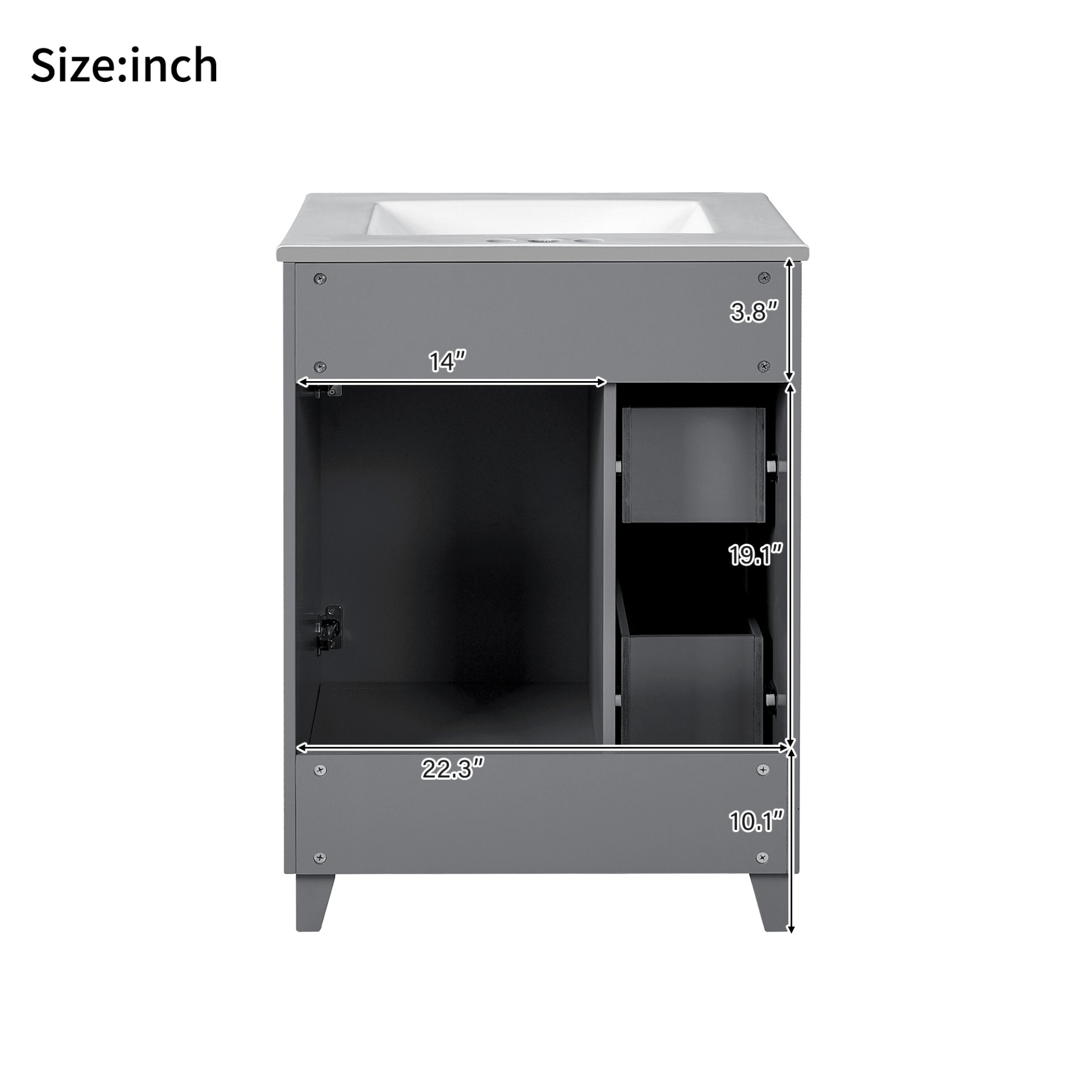 Transitional Bathroom Vanity Cabinet With Sink, 2 Drawers, 1 Soft Close Door - Gray - Image 10