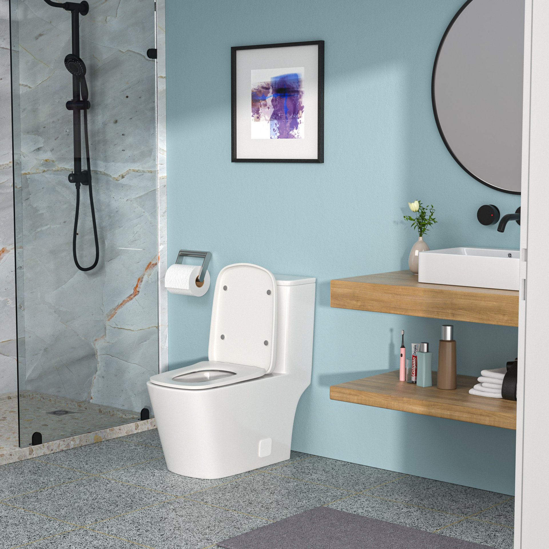 1 Piece Toilet With Single Flush And Soft Closing Seat - White - Image 4