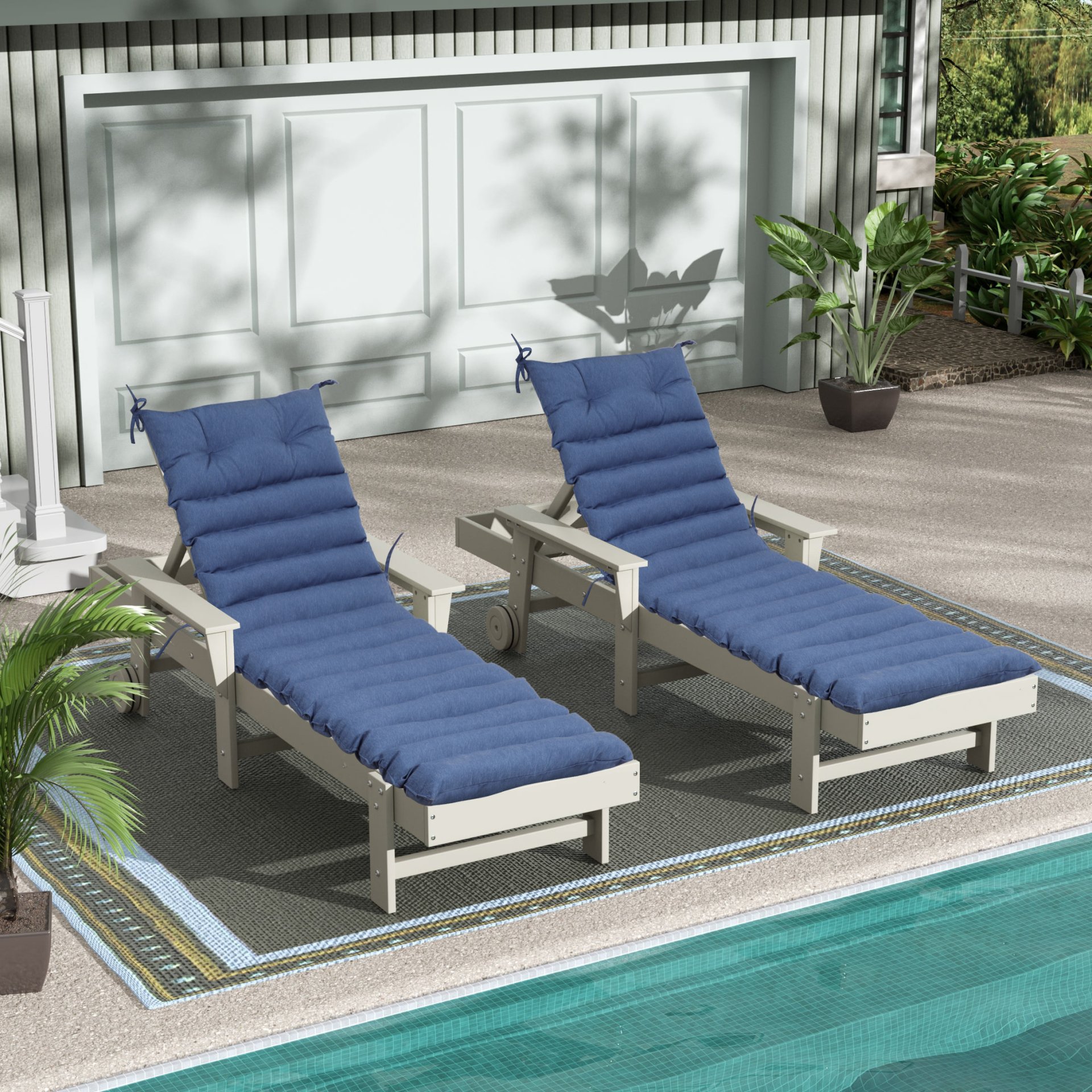 2 Piece Outdoor Chaise Lounge Cushion Set, Replacement Cushions For Patio Furniture - Navy Blue - Image 2