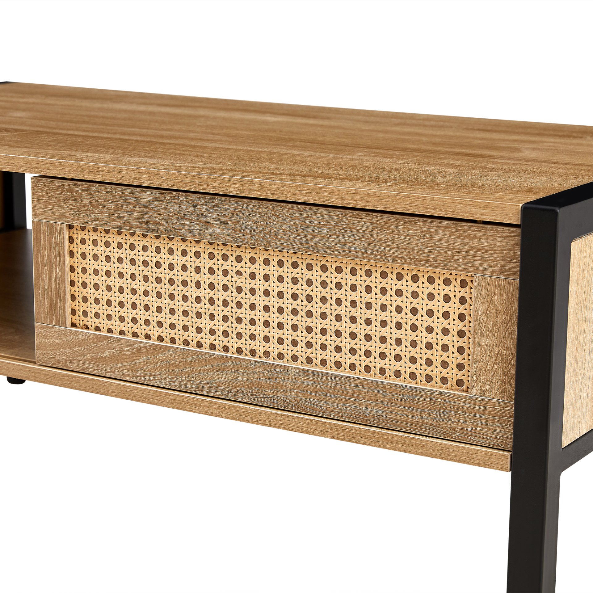 40.16" Rattan Coffee Table, Sliding Door For Storage, Metal Legs, Modern Table For Living Room - Natural - Image 13