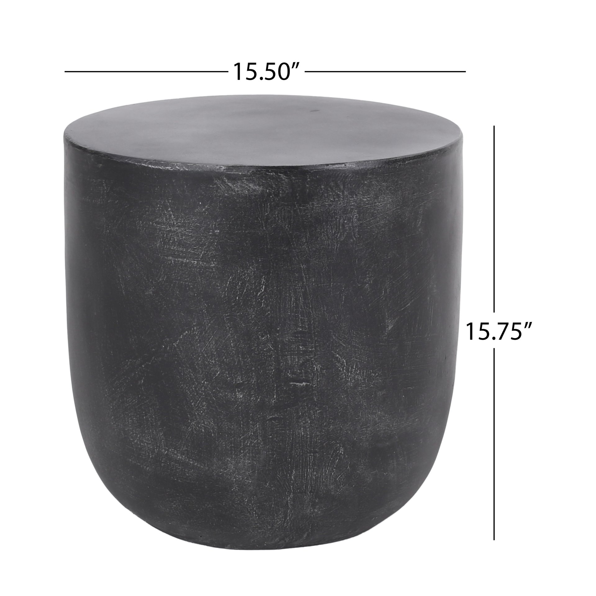 Outdoor Lightweight Concrete End Table With Natural Texture - Matte Black - Image 3