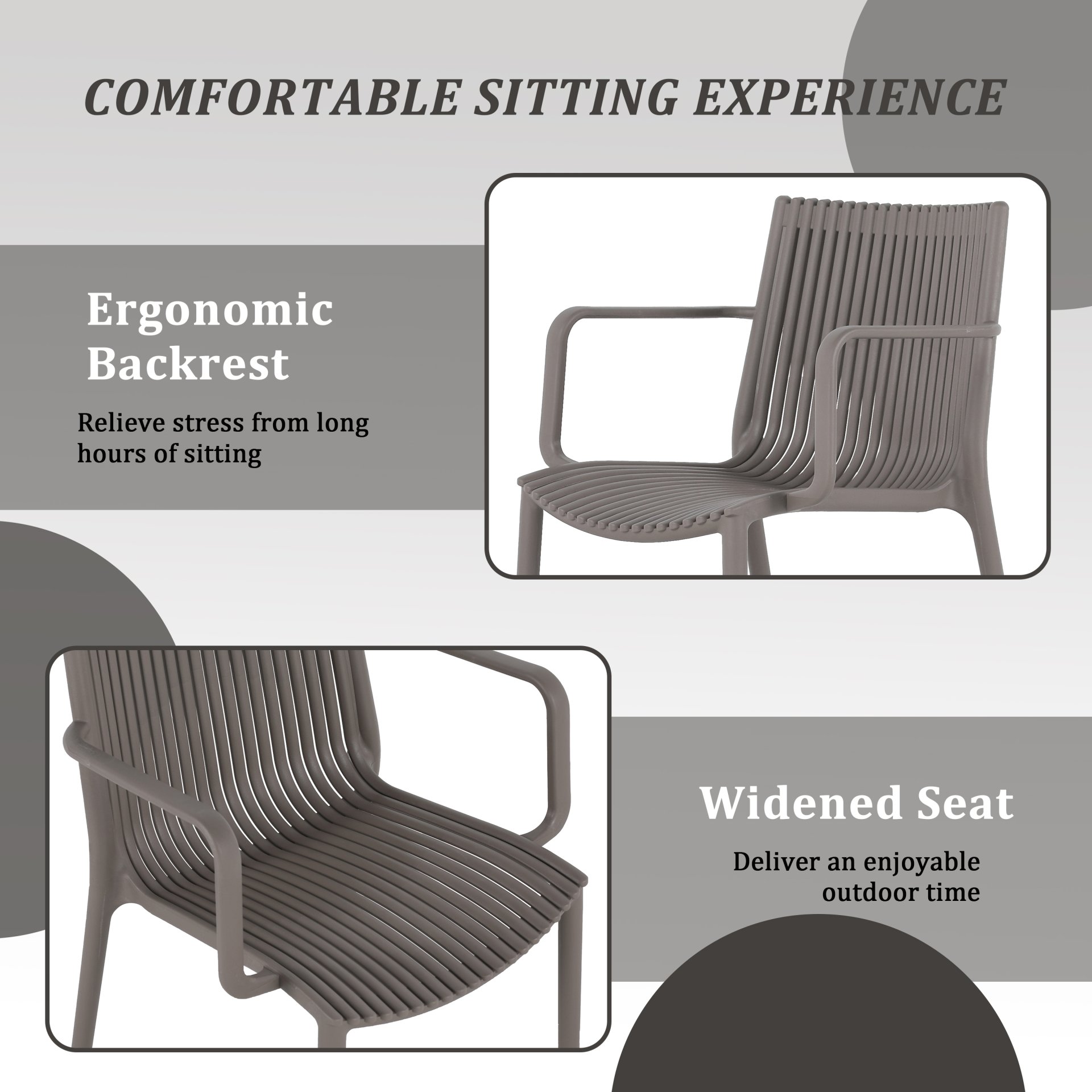 4 Piece Stackable Single Chairs With Vertical Stripe Design For All Weather - Warm Gray - Image 11