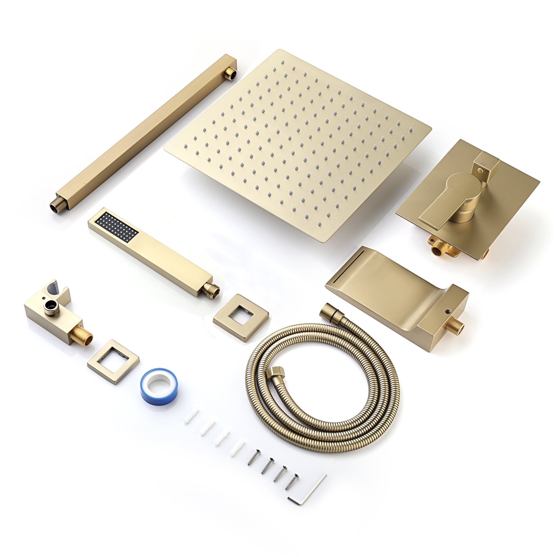 Modern 10" Wall Mounted Rainfall Shower Head System - Brushed Gold - Image 4