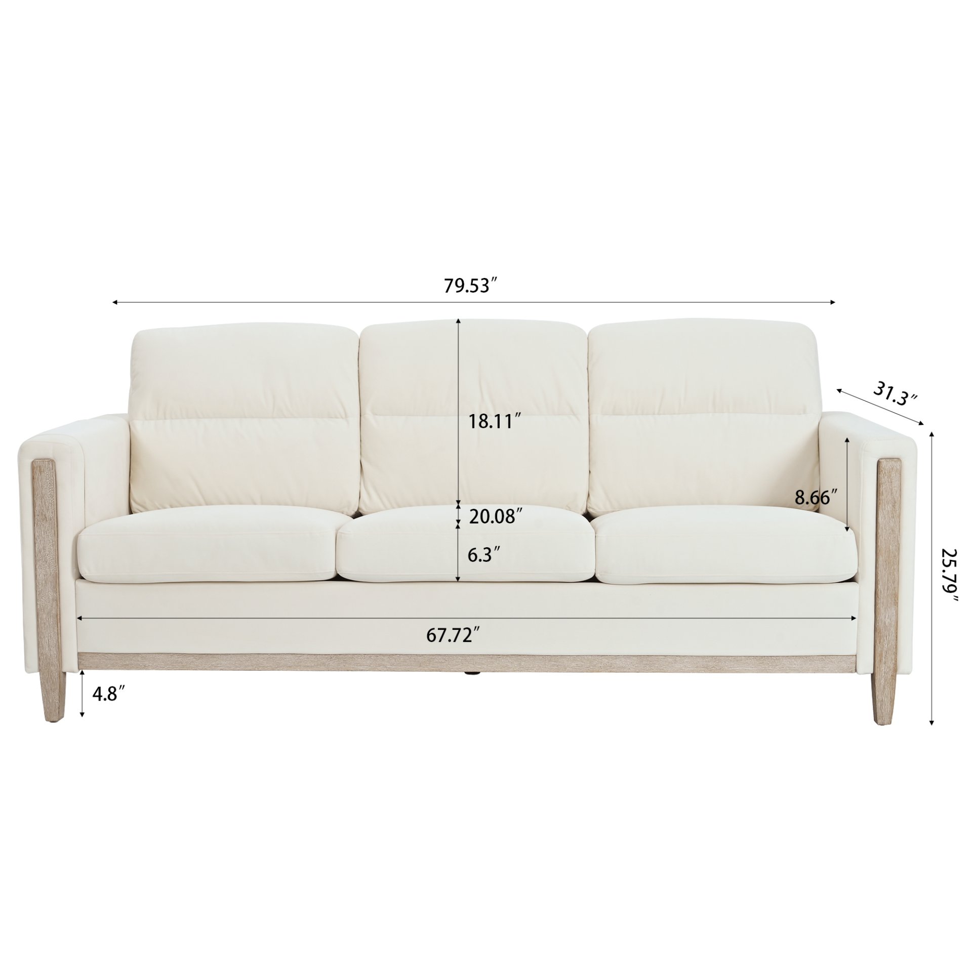 Comfortable Solid Wood Three-Seater Sofa, Soft Cushions, Durable And Long-Lasting, Sofa Couch For Living Room - Beige - Image 3