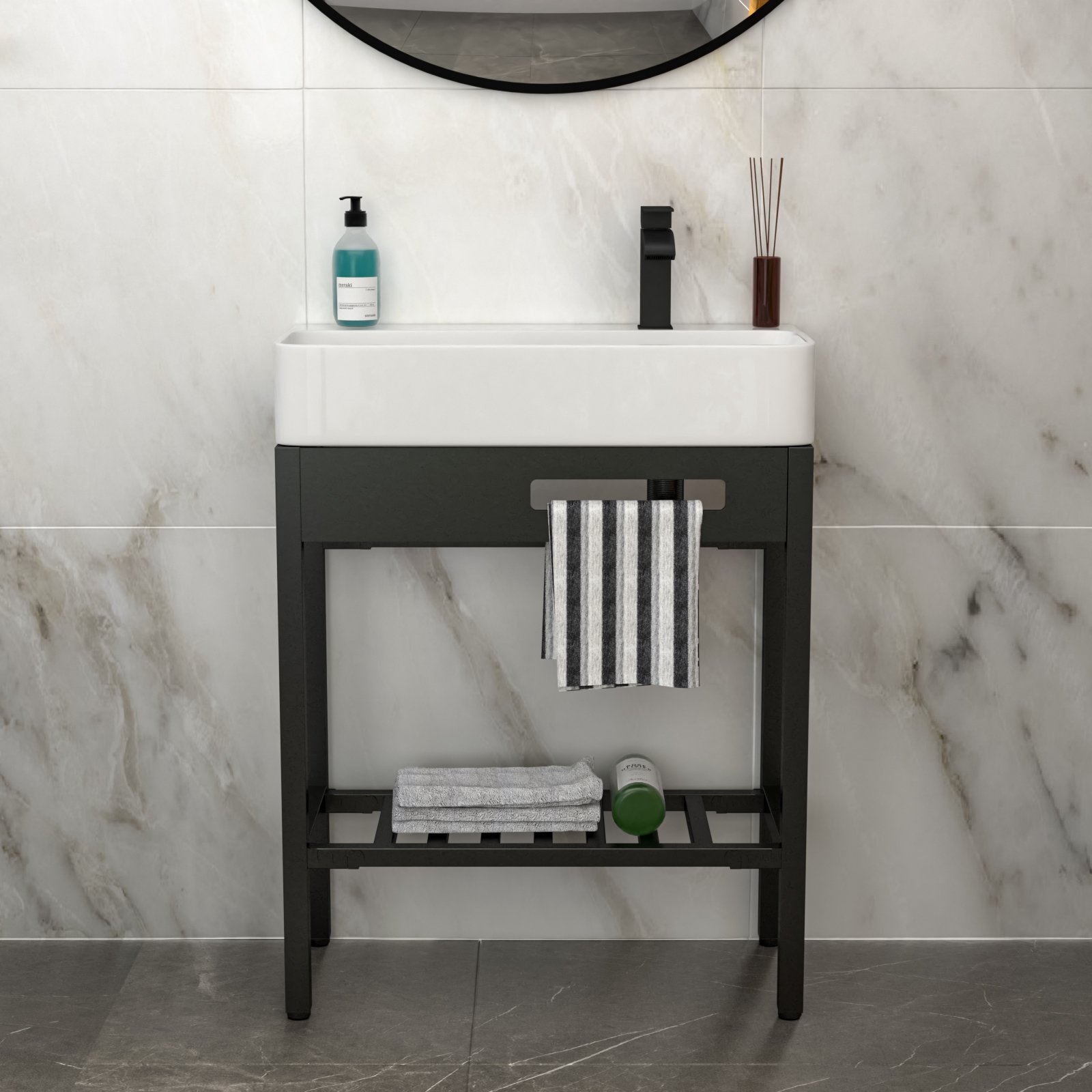 Inspired Console Sink With Built In Washboard, Overflow & Sleek Legs, 28" X 12" - White / Black - Image 5