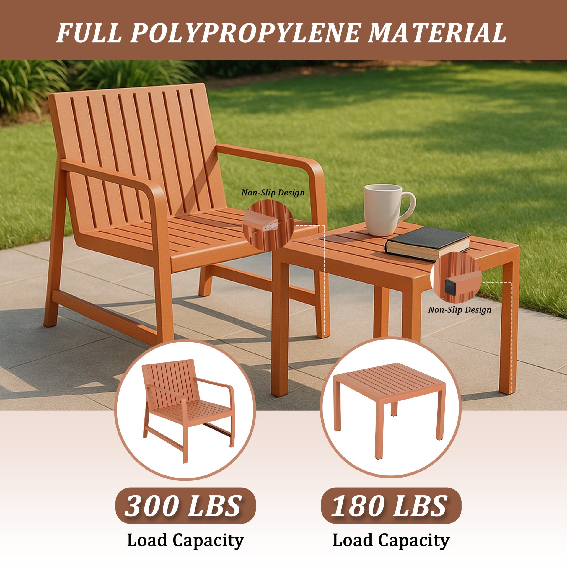 2 Piece Indoor / Outdoor Furniture Set (1 Chair And 1 Coffee Table), UV Resistant, Waterproof And Durable - Apricot Brown - Image 6