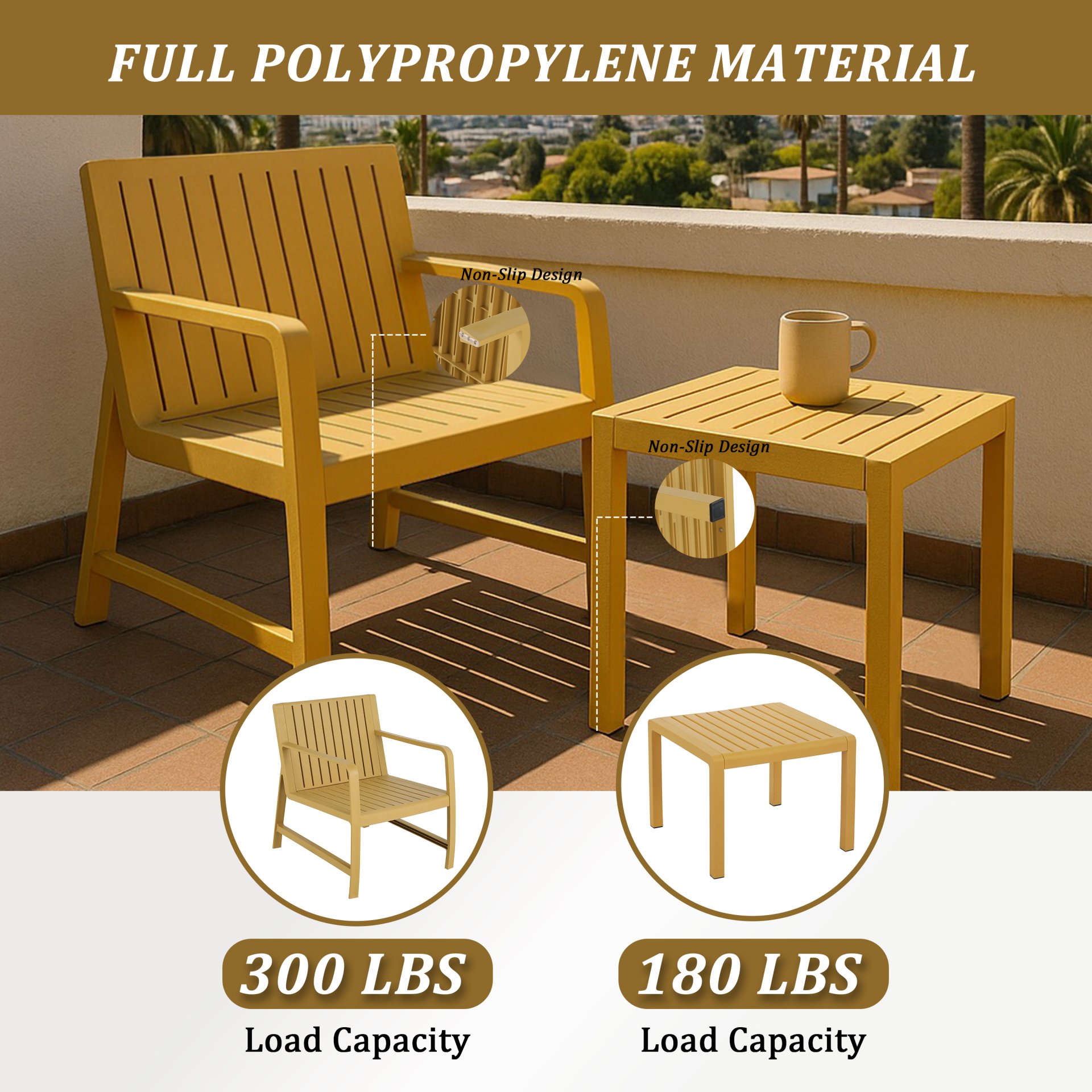 2 Piece Indoor / Outdoor Furniture Set (One Chair And 1 Coffee Table), UV Resistant, Waterproof And Durable - Brick Yellow - Image 6