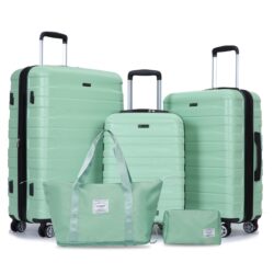 Luggage Set Of 5 Pieces, Expandable Hard Pc Luggage Set With Tsa Lock For Rotating Wheels, Lightweight Rolling Luggage - Light Green