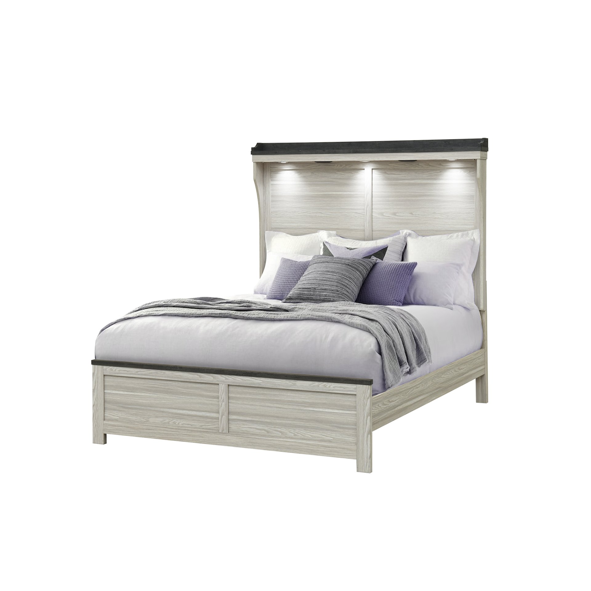 Augusta - Full Bed With Lit Headboard, Panel, Low Profile Design - Beige / Brown - Image 4