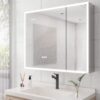 Bathroom Medicine Cabinet With Lights, LED Medicine Cabinet With Mirror, Double Door Lighted Medicine Cabinet With Defogger, Dimmer, Clock & Temp Display, 2 Outlets & USB Ports - Silver - Image 11