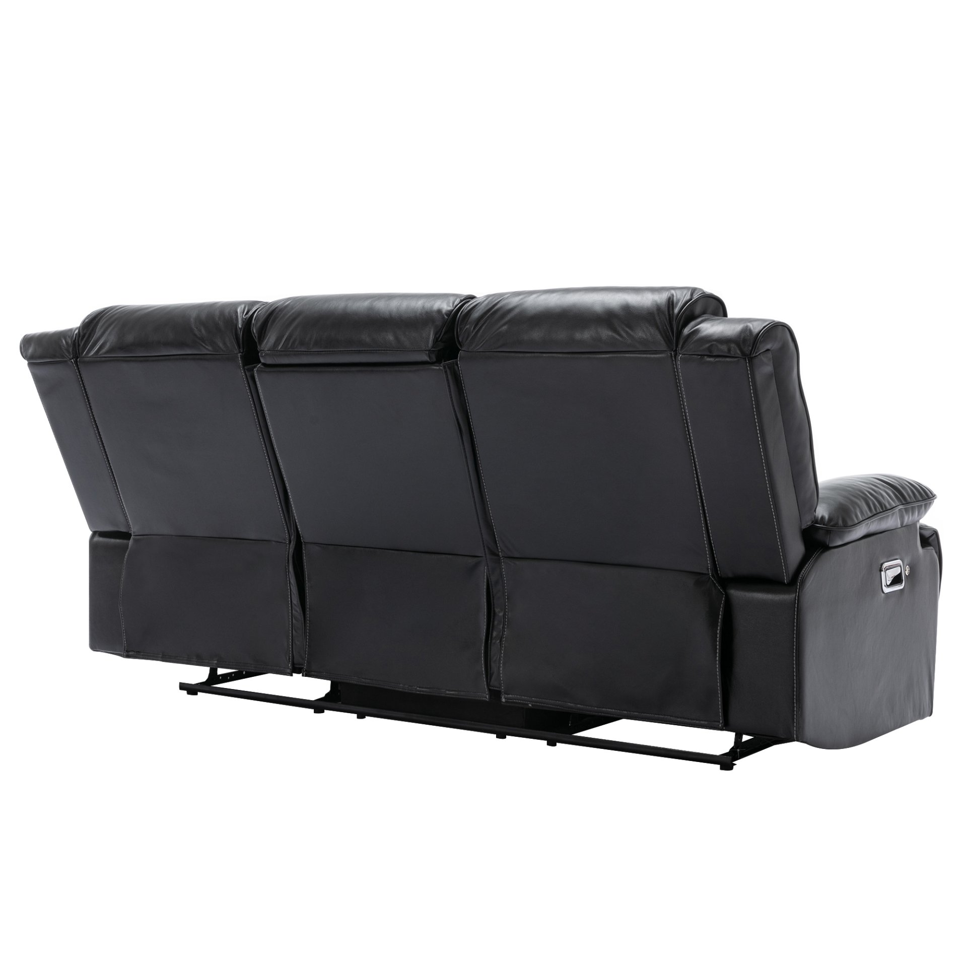 3 Seater Home Theater Recliner Manual Recliner Chair With A Led Light Strip Two Built-In Cup Holders For Living Room - Black - Image 11