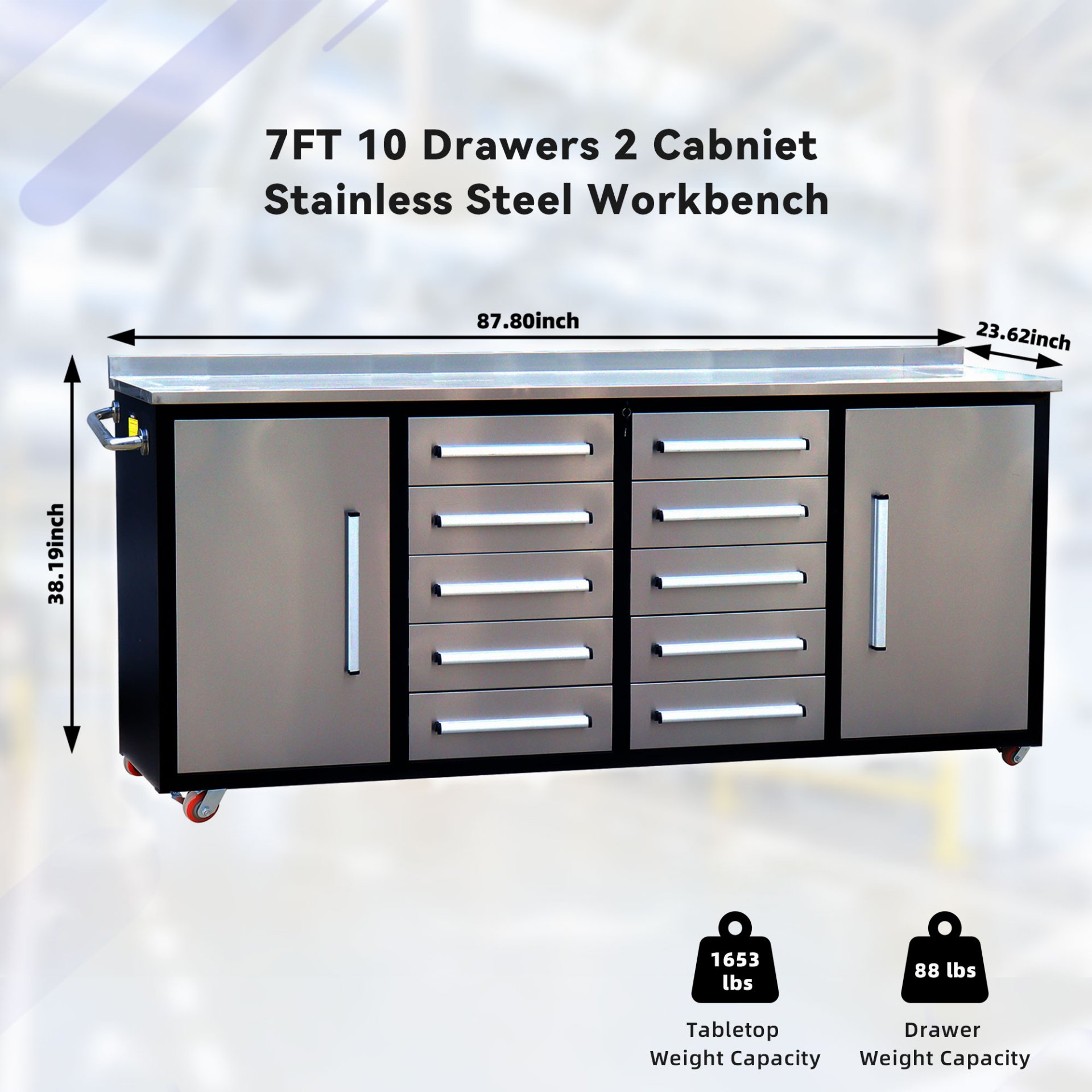 Storage Cabinets With Workbench (10 Drawers & 2 Cabinets) - Silver - Image 3