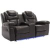 3 Pieces Recliner Sofa Sets Home Theater Seating Manual Recliner Chair With Center Console And Led Light Strip For Living Room - Brown - Image 17