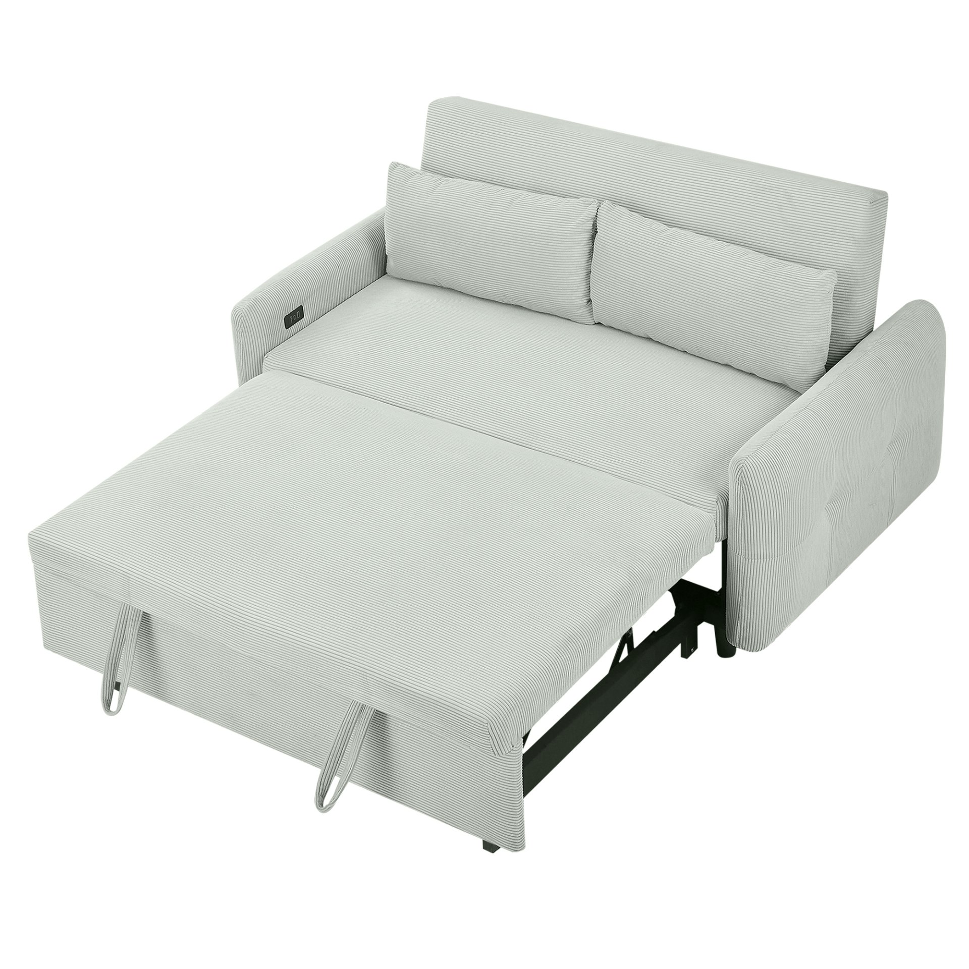 Pull Out Sofa Bed Convertible Couch 2 Seat Loveseat Sofa Modern Sleeper Sofa With 2 Throw Pillows And USB Ports For Living Room - Light Gray Green - Image 19