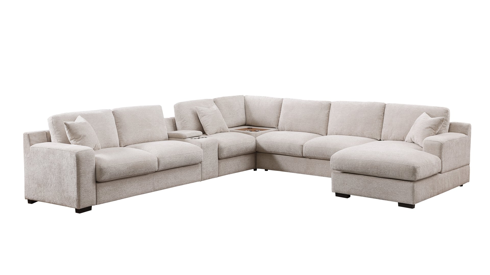 Celine - Chenille Fabric Corner Sectional Sofa With Right Facing Chaise, Cupholders, And Charging Ports - Beige - Image 2