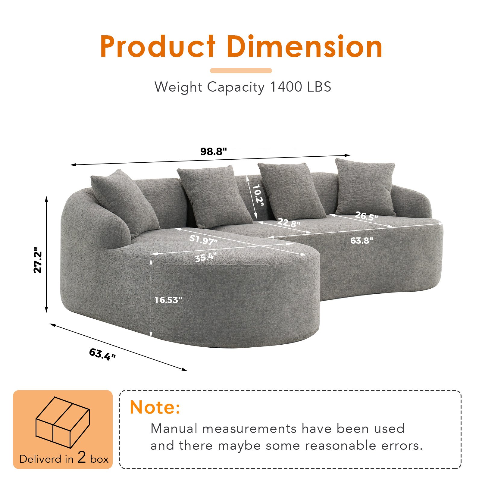 Compression Sofa: Combining Chaise Longue With 3 Seater, Wood Grain Chenille Fabric, Full Sponge Compression Sofa, Combined Sofa With 4 Pillows For Living / Home Furniture / Apartment - Gray - Image 23