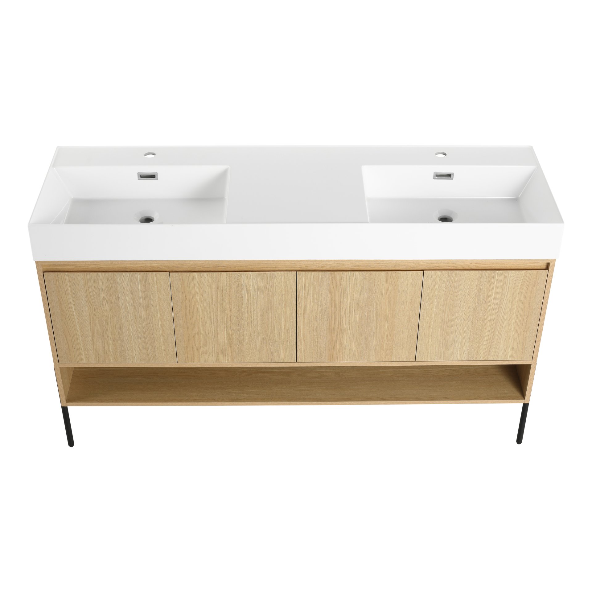 Modern 60" Bathroom Vanity Combo With Single Resin Sink And Storage Cabinet - Oak - Image 10