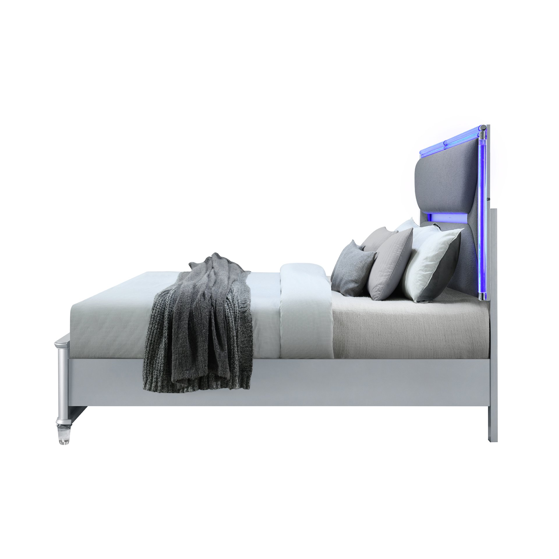 Laura - King Bed With Upholstered LED Headboard - Silver - Image 4
