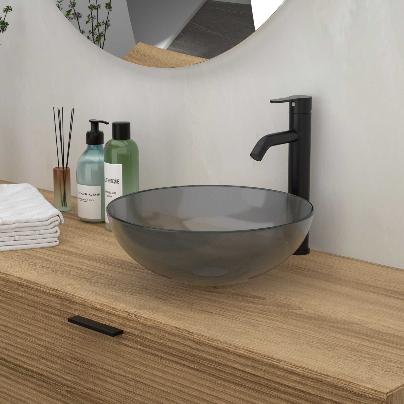 Artistic Vessel Sink With Pop Up Drain, Smooth Rounded Edges - Gray - Image 4