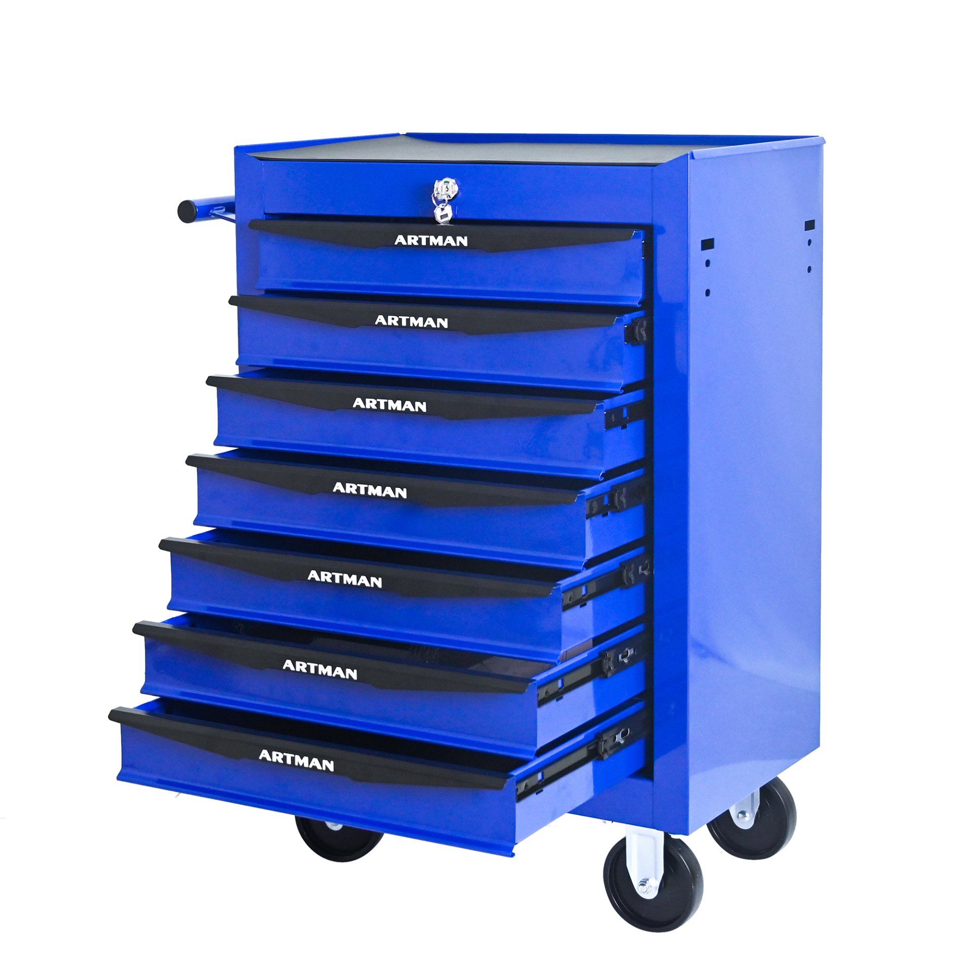 Rolling Metal Tool Chest With 7 Drawers, 20" Steel Storage Cabinet With Ball Bearing Slides - Black / Blue - Image 10