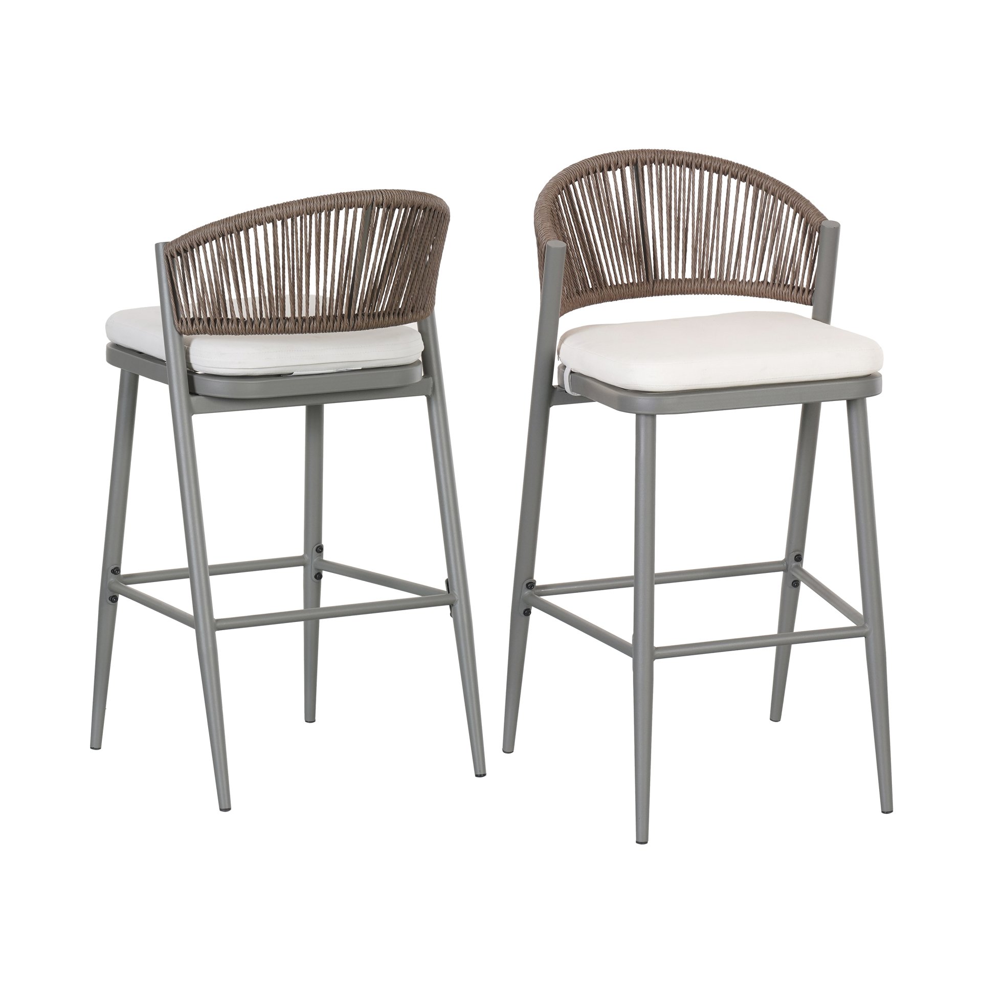 Outdoor Bar Height Metal Frame Counter Stools With Scallop Shaped Backrest & Water Resistant Cushions (Set of 2) - Matte Gray - Image 5