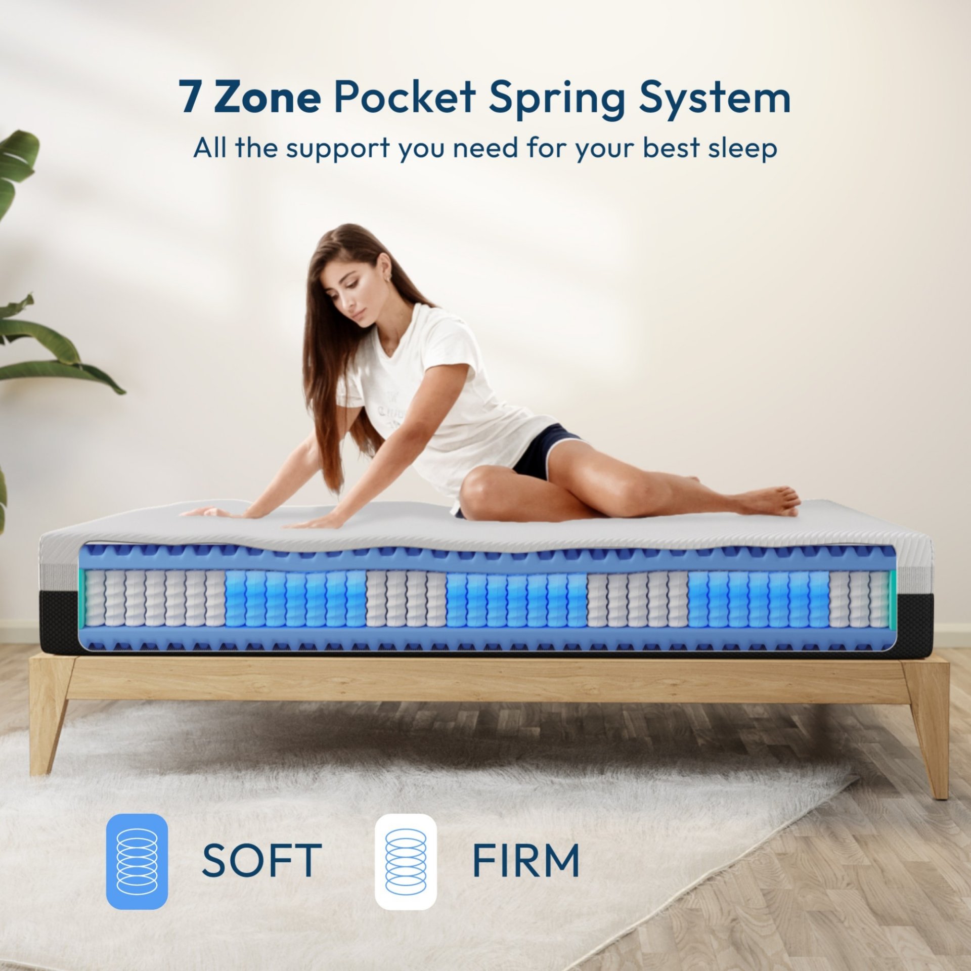 12'' Queen Size Hybrid Mattress, Cooling Memory Foam & Pocket Springs Medium Firm - White - Image 8