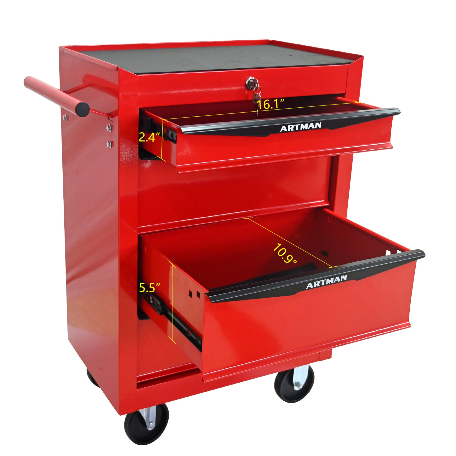 Rolling Metal Tool Chest With 4 Drawers, 20" Steel Storage Cabinet With Ball Bearing Slides - Red / Black - Image 9