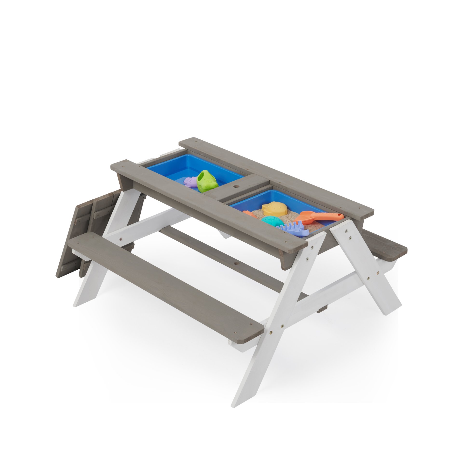 3-In-1 Kids Outdoor Wooden Picnic Table With Umbrella, Convertible Sand & Water, ASTM & CPSIA Certification - Gray - Image 10