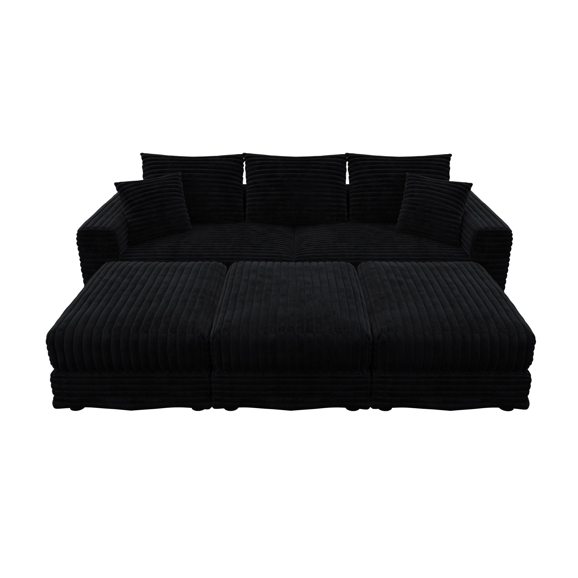 3 Seat Sofa, Deep Seat Couches With Soft Pillows And 3 Ottomans, Convertible Sofa Lounge Chair, For Living Room - Black - Image 16
