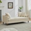 Chenille Upholstered Chaise Lounge With Nailheads, Sleeper Sofa Couch With 4 Throw Pillows & 2 Bolsters, Daybed With Rubberwood Legs - Beige - Image 3