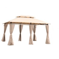 Outdoor Patio Gazebo Canopy Tent With Ventilated Double Roof And Mosquito Net, 13X10 Ft - Khaki
